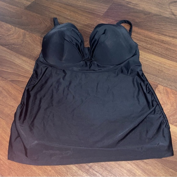Cacique Tankini Top 40DDD Knot Front Black Swim Top Underwire Support - Picture 1 of 6